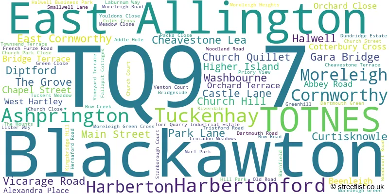 A word cloud for the TQ9 7 postcode